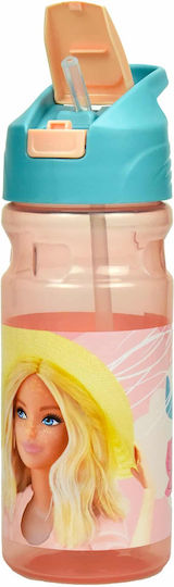 Gim Sticlă pentru copii Barbie Plastic cu pai Roz 500ml