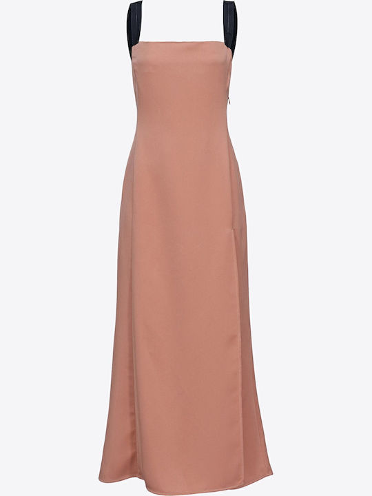 Pink Macadamia Summer Midi Evening Satin Dress with Tearing Pink