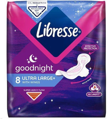 Libresse Goodnight Ultra+ X-Large Sanitary Pads with Wings for Heavy Flow 4 Drops 8pcs