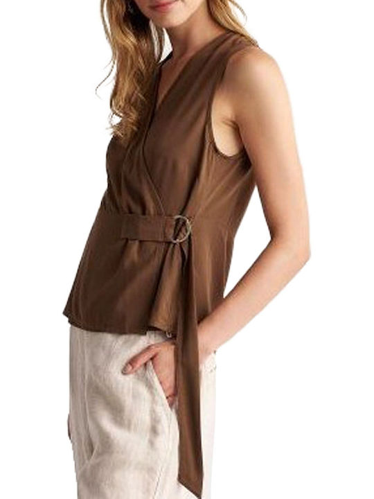 Attrattivo Women's Summer Blouse Sleeveless Brown