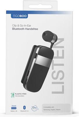 Egoboo Clip+Go In-ear Bluetooth Handsfree Ακουστικό Μαύρο