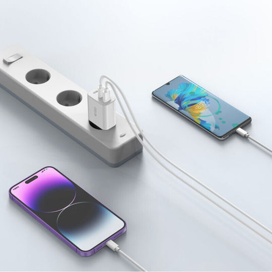 Tech-Protect Φορτιστής Χωρίς Καλώδιο με Θύρα USB-A και 2 Θύρες USB-C Power Delivery / Quick Charge 3.0 Λευκός (C30W)