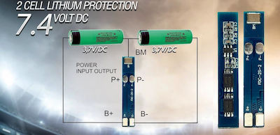 BMS Πλακέτα PCB για Μπαταρίες Λιθίου 7,4V (για 2 Μπαταρίες 18650 σε Σειρά) 22.03.0057