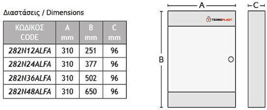 Aca Wall mounted Fuse Box with 3 Rows W310xH502xD96mm 282N36ALFA