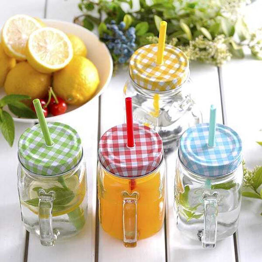 Viosarp Glas Wasser aus Glas mit Strohhalm 400ml