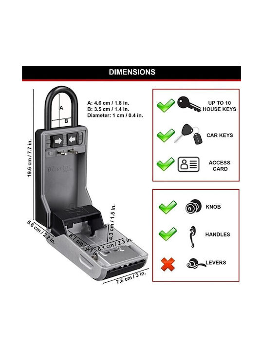 Master Lock 5480EURD Combination Key Holder with Horseshoe Metallic and Combination Dial 7.6x4.3x19.6cm
