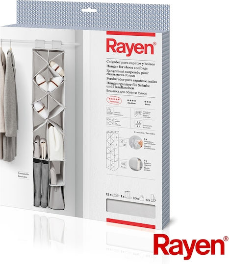 Rayen Υφασμάτινη Κρεμαστή Θήκη Αποθήκευσης για Παπούτσια σε Λευκό Χρώμα 30x30x142.5cm
