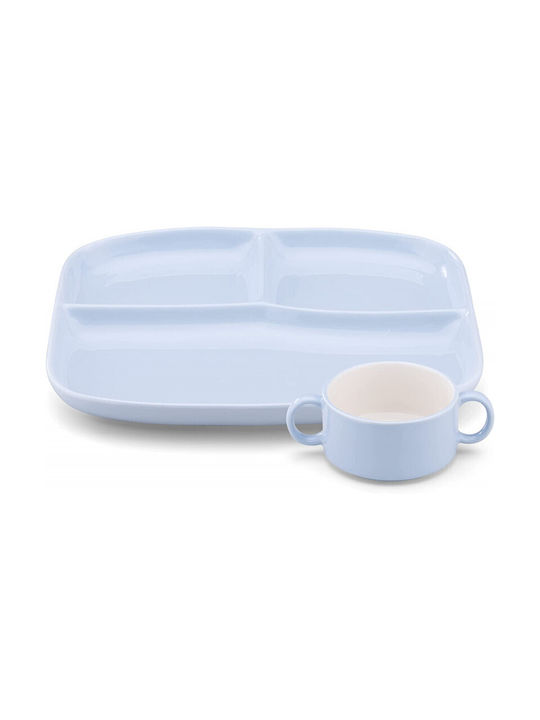 Navaris Ceramic Dessert Divided Serving Plate with 3 Slots Blue