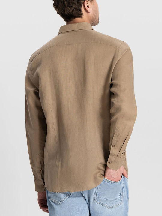 Dstrezzed Men's Shirt Long Sleeve Linen Brown