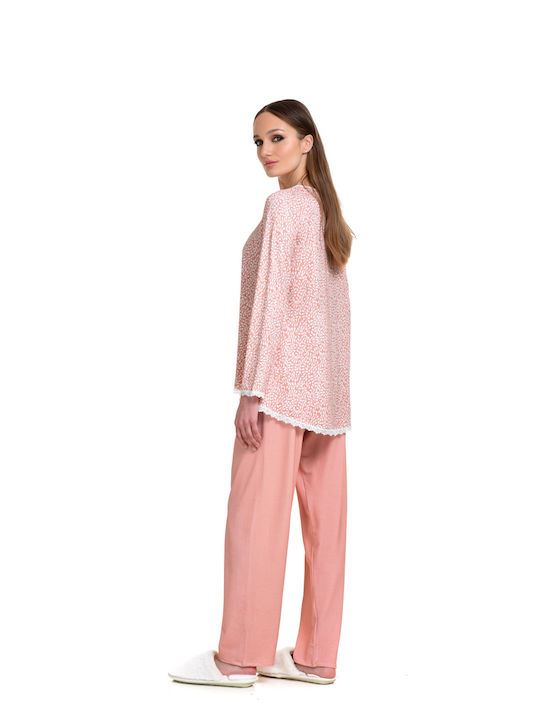 Miss Rosy Winter Damen Pyjama-Set Baumwolle Rosa