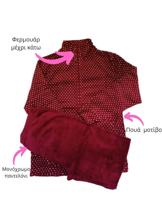 Karelpiu De iarnă Pentru Femei Fleece Jachetă Pijamale Burgundy