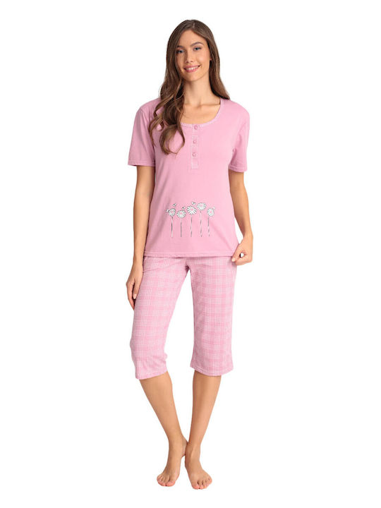 Lydia Creations Sommer Damen Pyjama-Set Baumwolle Rosa