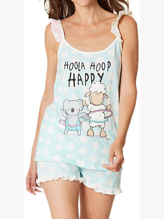 Eic-Pi Happy People Sommer Damen Pyjama-Set Baumwolle Grün