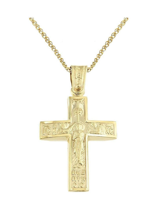 Eforo Damen Gold Kreuz 14K Beidseitig mit dem Gekreuzigten