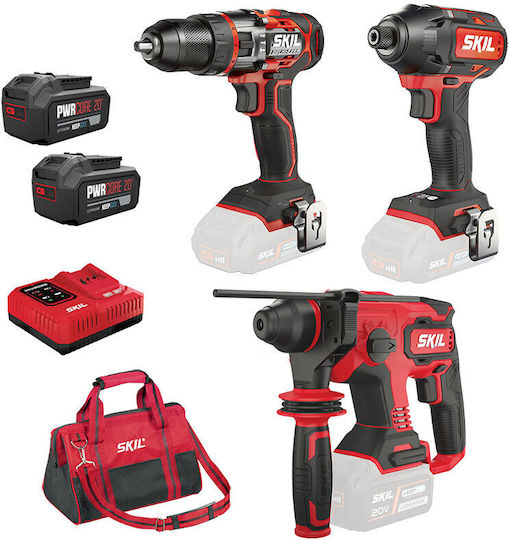 Skil Set Impact Drill Driver & Impact Screwdriver & Hammer 20V with 2 5Ah Batteries and Case