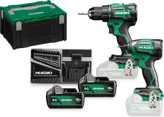 Hikoki KC18DEWCZ Сет Ударна бормашина & Ударна отвертка 18V с 2 батерии 5Ах и куфар