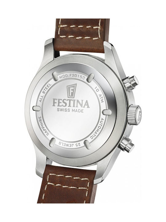 Festina Мъжки Часовник Хронограф Автоматичен с Кафява Кожена Каишка