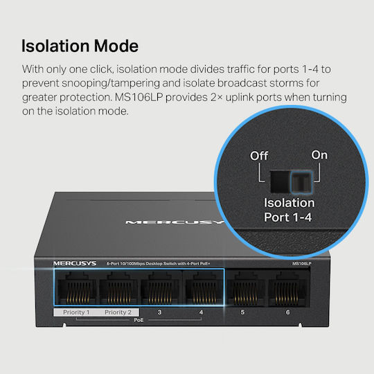 Mercusys MS106LP v1 Unverwaltet L2 PoE+ Switch mit 6 Ports Ethernet