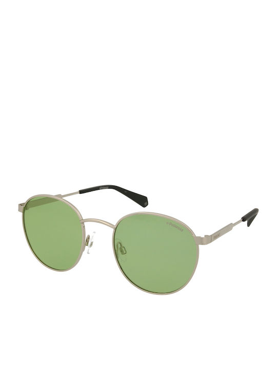 Polaroid Sunglasses with Silver Metal Frame and Green Polarized Lenses PLD 2053/S 1ED/UC
