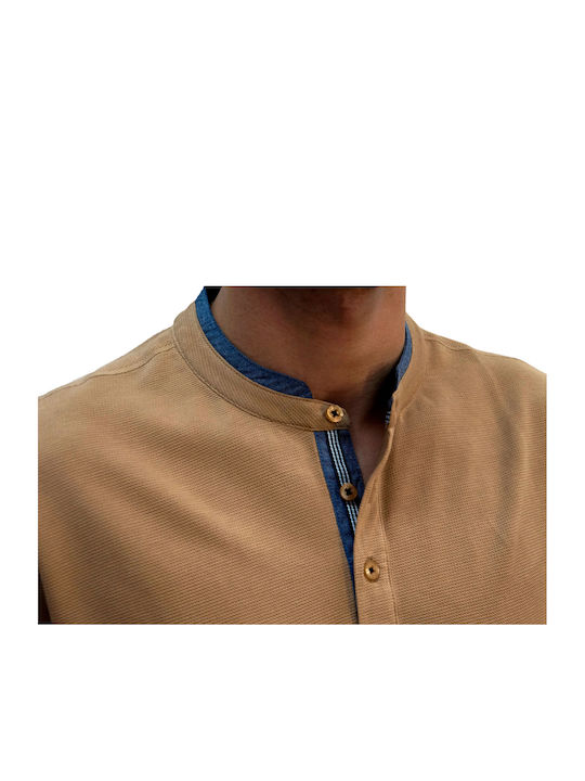 Frank Tailor Men's Short Sleeve T-shirt with Buttons Brown