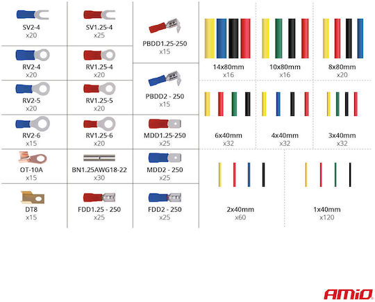 AMiO Electrical Components 350pcs Wire Terminals & Heat Shrink Tubing Kit 03031
