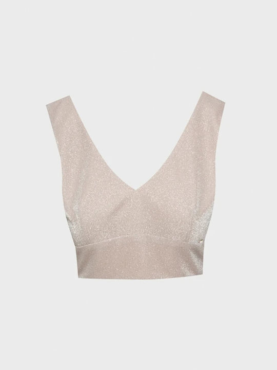 BSB Damen Sommer Crop Top Ärmellos mit V-Ausschnitt Gold