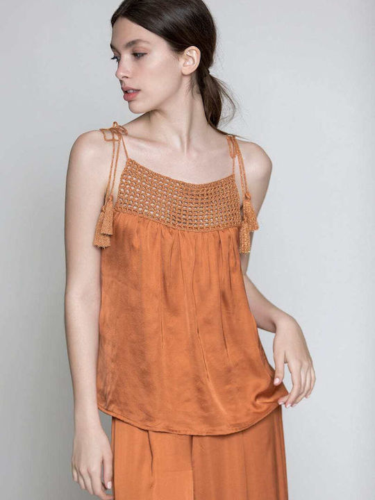 Damen Sommer Bluse Ärmellos Beige
