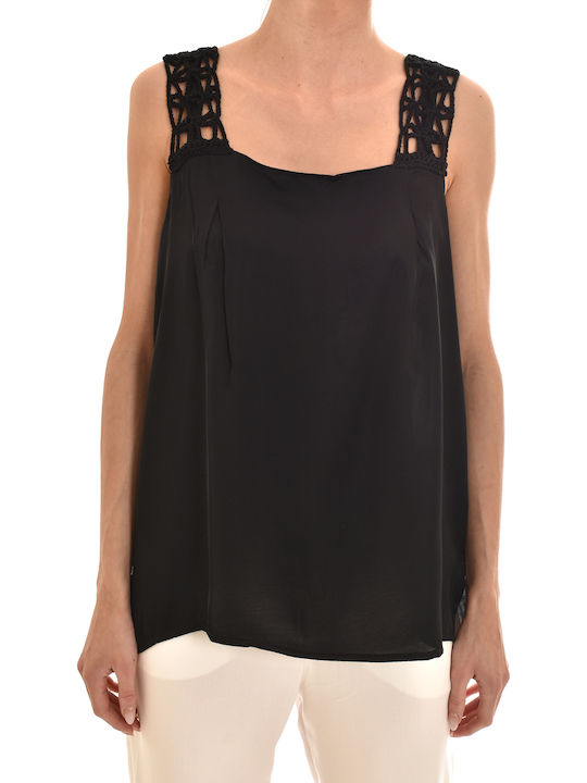 Bluza Damă De Vară Satin Fără Mâneci Neagră