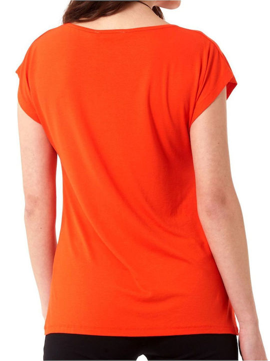 Anna Raxevsky Women's Blouse Short Sleeve with Boat Neckline Orange