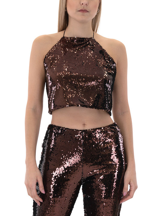 Γυναικείο Crop Top Αμάνικο Καλοκαιρινό Καφέ