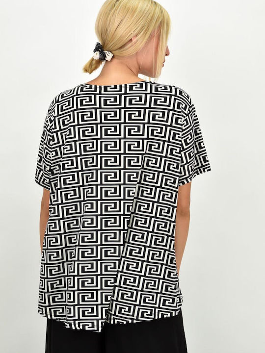 Potre Women's Summer Blouse Short Sleeve with V Neckline Black