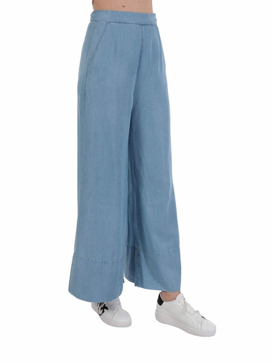 Pinko 1 Women's High-waisted Fabric Trousers in Palazzo Fit Light Blue