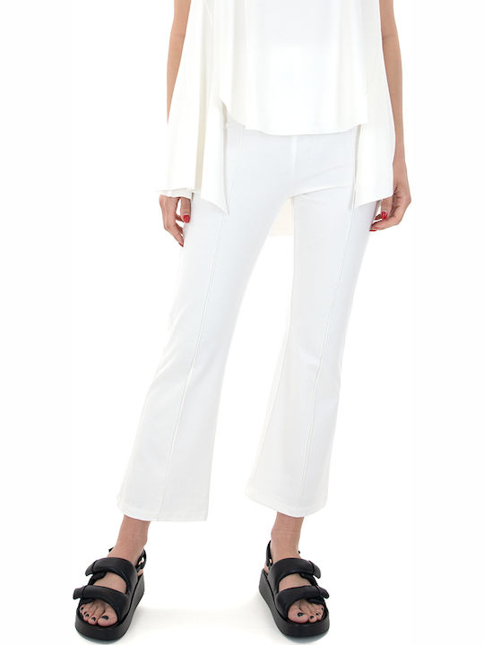 MY T PANTS Γυναικείο Ψηλόμεσο Υφασμάτινο Παντελόνι Λευκό