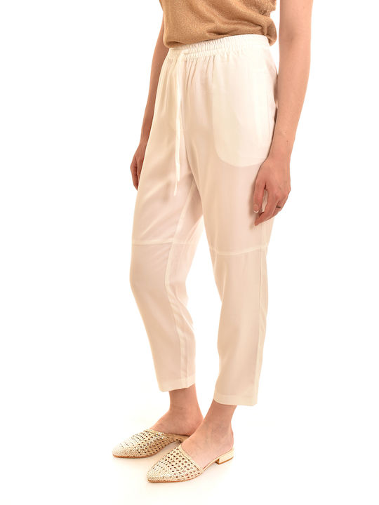 MY T Women's Fabric Trousers with Elastic White