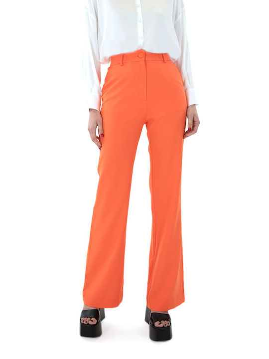 MY T PANTS Damen Hoch tailliert Stoff Hose in Gerader Linie Orange