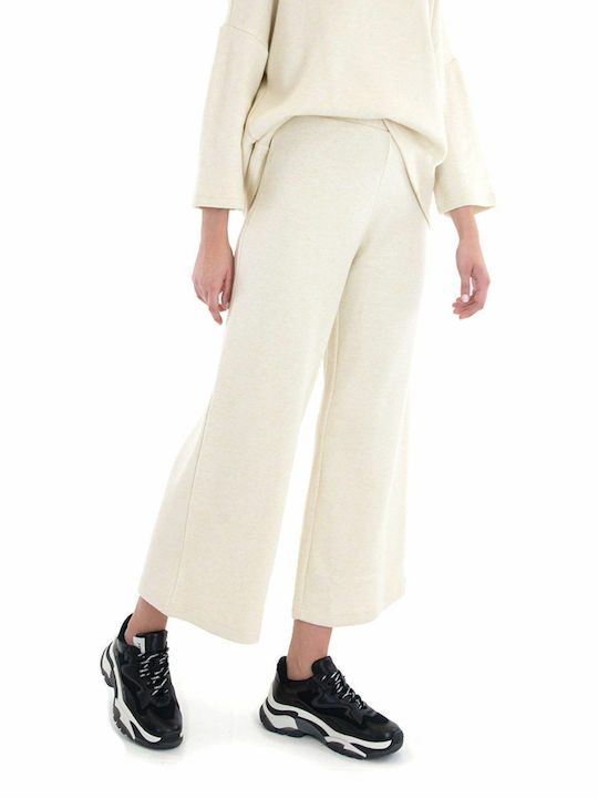 MY T Women's High-waisted Fabric Trousers with Elastic White