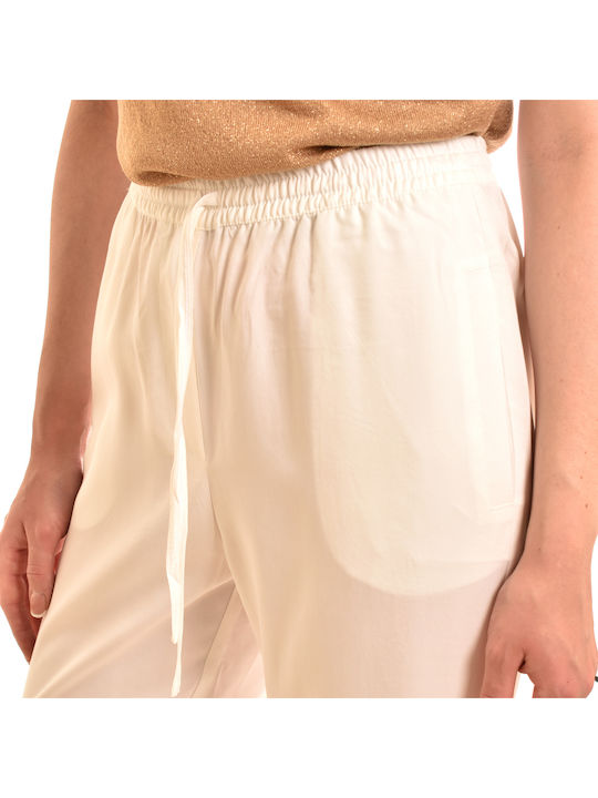 Damen Stoff Hose mit Gummizug Weiß