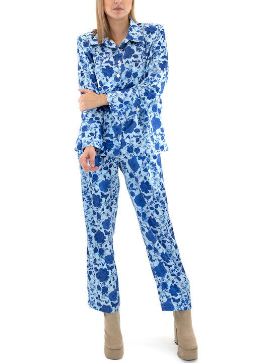 Damen Stoff Hose Blau