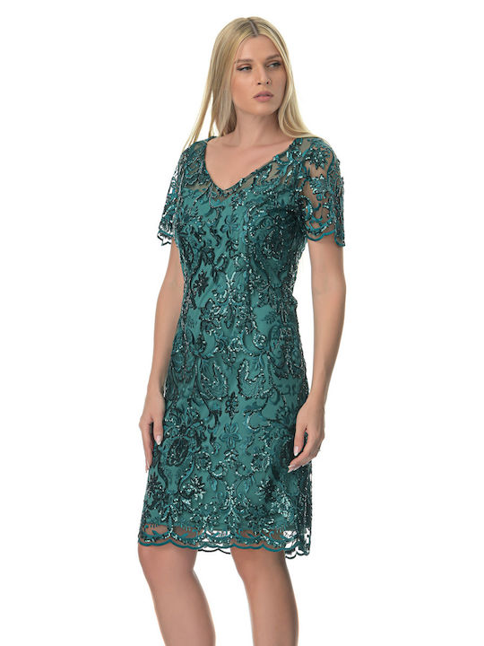 Farmaki Mini Evening Dress with Lace Green