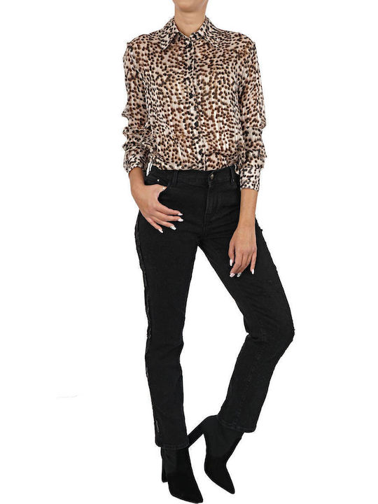 Smorzare Women's Polka Dot Long Sleeve Shirt Brown
