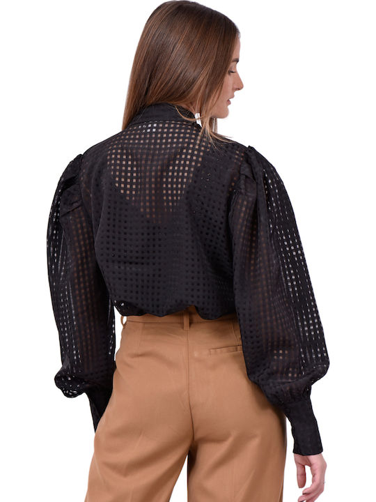 Langärmelig Damen Hemd Schwarz Monochrom
