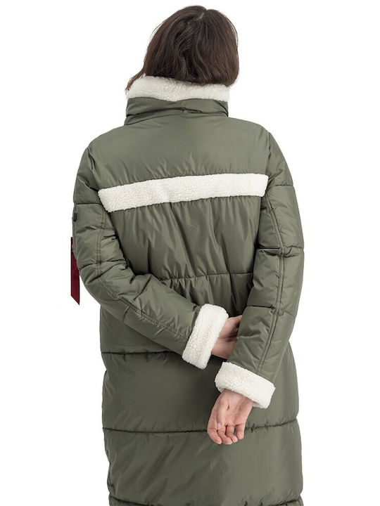 Alpha Industries Women's Long Puffer Jacket for Winter with Hood Green 108007-01