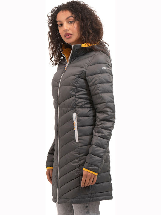Women's Long Puffer Jacket for Winter with Hood Gray