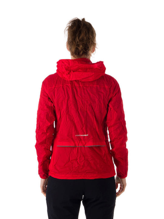 Northfinder Women's Short Puffer Jacket Waterproof for Spring or Autumn with Hood Red