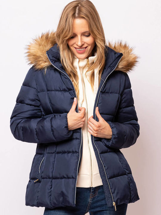 Heavy Tools Women's Short Puffer Jacket for Winter Blue W22-NA