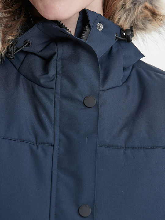 Women's Long Parka Jacket Waterproof and Windproof for Winter with Hood Navy Blue