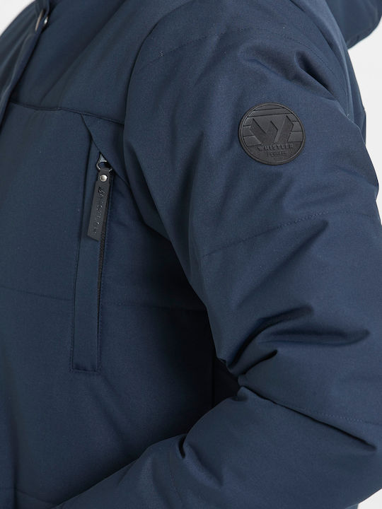 Women's Long Parka Jacket Waterproof and Windproof for Winter with Hood Navy Blue