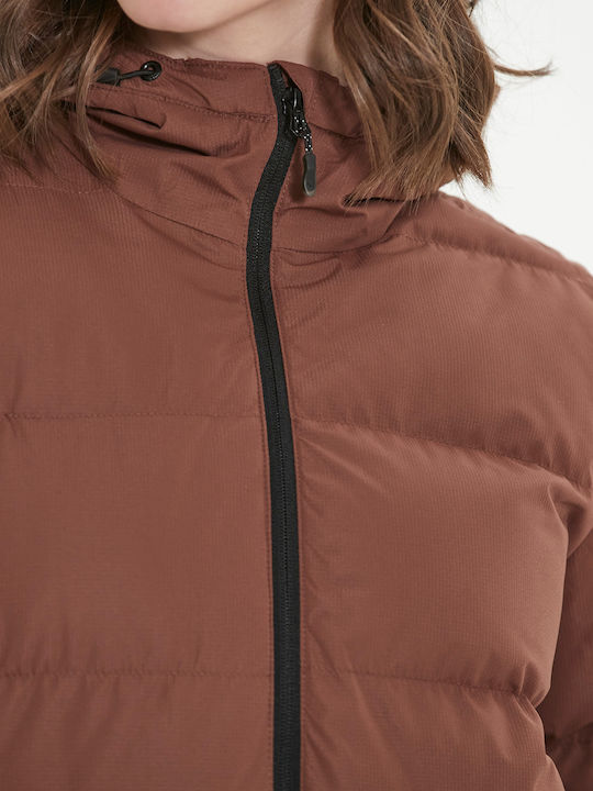 Lang Damen Puffer Jacke für Winter Braun