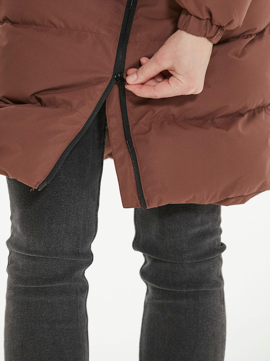 Lang Damen Puffer Jacke für Winter Braun