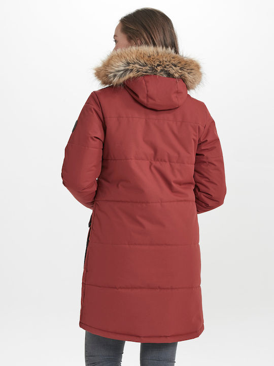 Women's Long Parka Jacket Waterproof and Windproof for Winter with Hood Brown